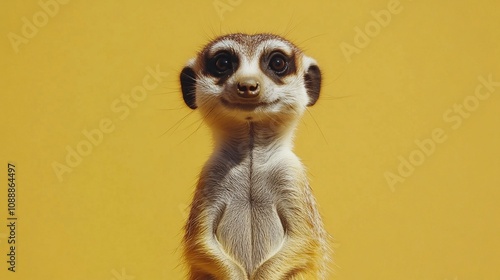 Wallpaper Mural A close-up of a meerkat against a bright yellow background, showcasing its curious expression. Torontodigital.ca