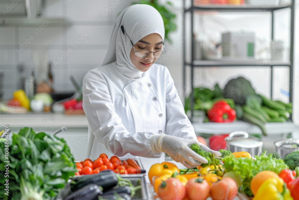 Beautiful woman in white isolation preparing fresh vegetables in a bright kitchen, showcasing healthy lifestyle, vibrant produce, and culinary skills. Beautiful woman in white isolation preparing fresh vegetables in a bright kitchen, showcasing healthy lifestyle, vibrant produce, and culinary skills.
