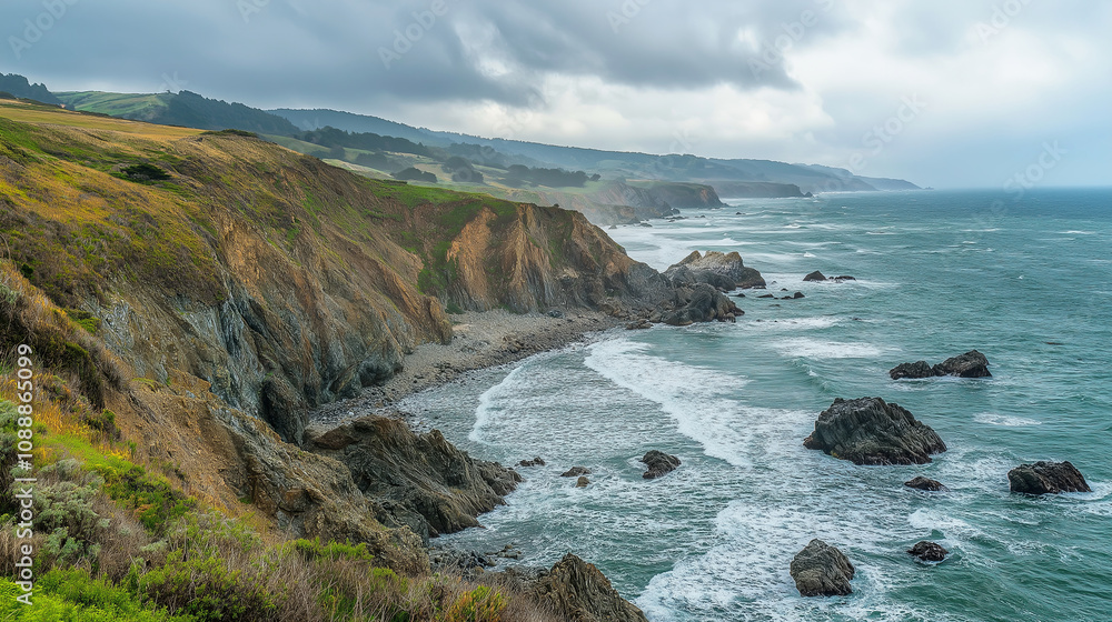Fototapeta premium Dramatic Cliffside Overlooking a Stormy Ocean