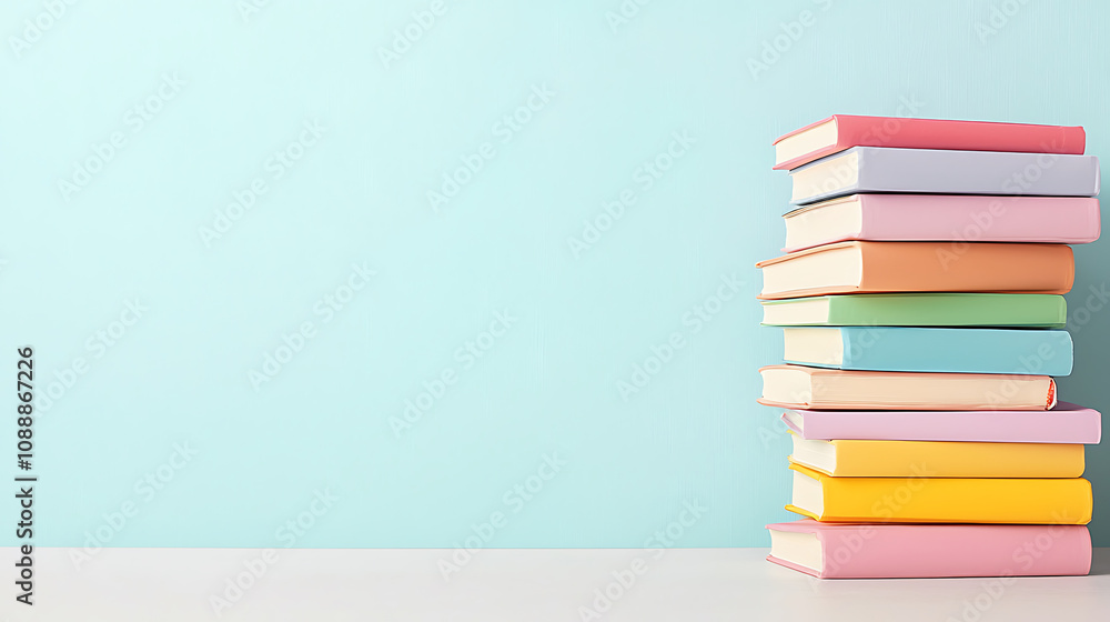 Colorful stack of books on light background, perfect for study or decor. vibrant colors add cheerful touch to any space, inspiring creativity and learning Colorful stack of books on light background, perfect for study or decor. vibrant colors add cheerful touch to any space, inspiring creativity and learning