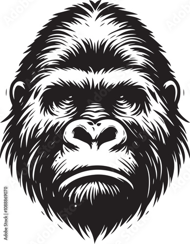 black & white image of gorilla animal photo