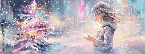 Christmas Angel, abstract painting