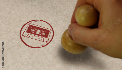 Cassette audio tape retro stamp and stamping