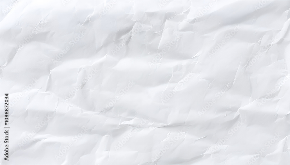 Fototapeta premium Crushed white paper texture background with subtle shadows and highlights