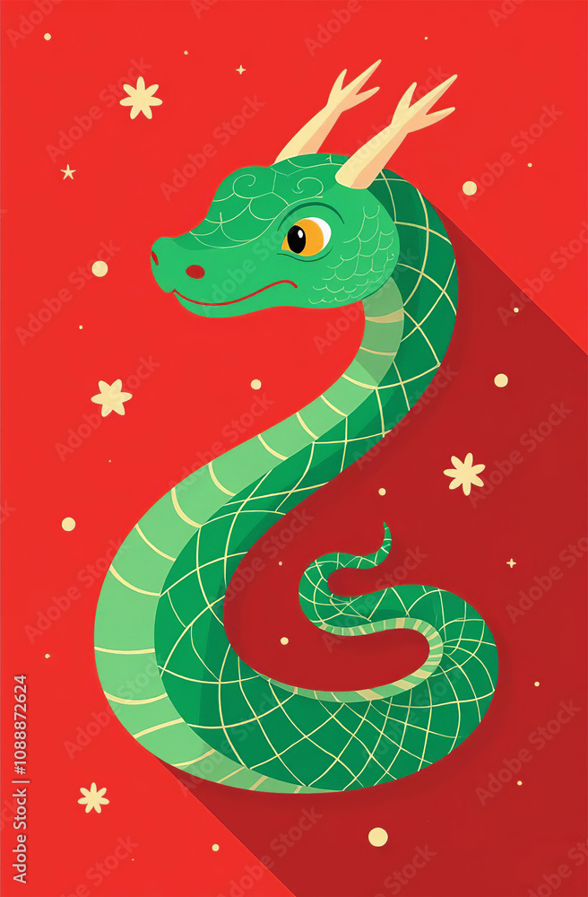 Obraz premium New Year 2025 symbol, snake on postcard, Christmas card. AI-generated