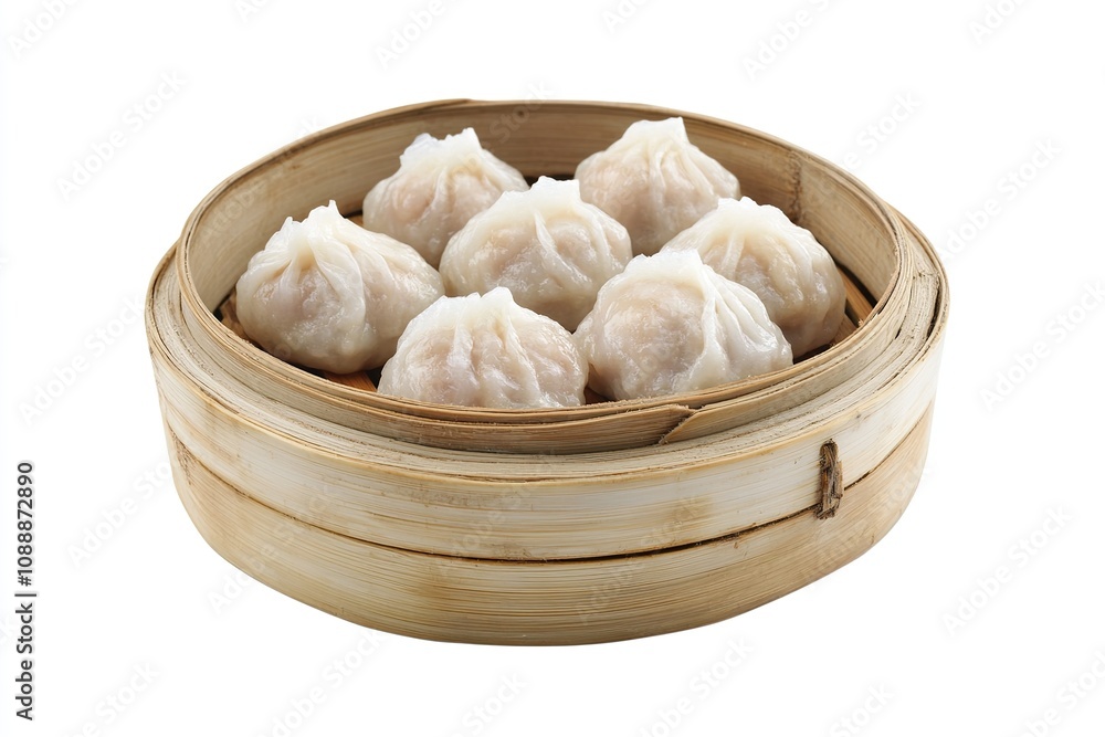 Chicken dimsum in a place from bamboo on white background Chicken dimsum in a place from bamboo on white background