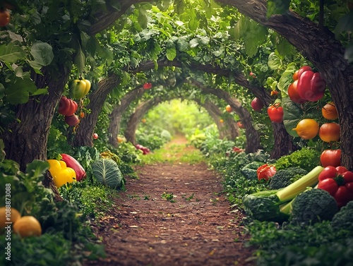 Mystical Forest Bursting with Vibrant Edible Vegetation Symbolizing Nature s Healthy Food Offerings photo