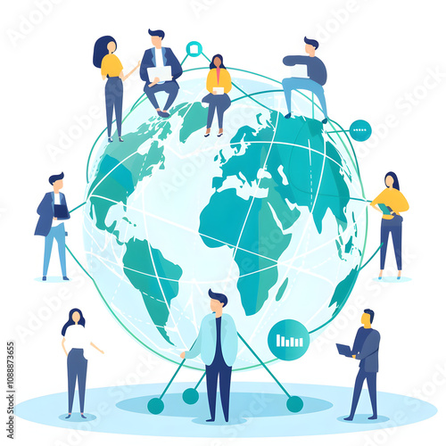 global communication network concept. worldwide business. management strategy.  with a white accent, png