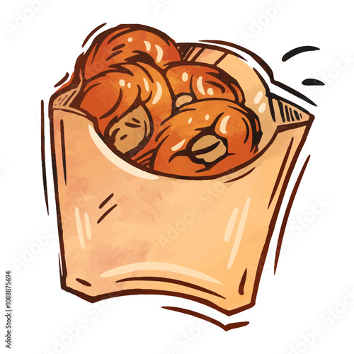 Delicious freshly baked pastries in a paper bag ready to enjoy at a local bakery