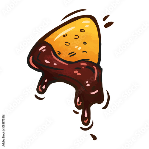 Cheese wedge dipped in rich chocolate sauce at a snack event celebrating unique flavor combinations