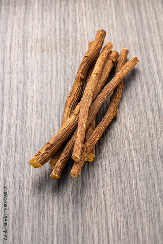 Dried and medicinal licorice stems - Glycyrrhiza glabra.