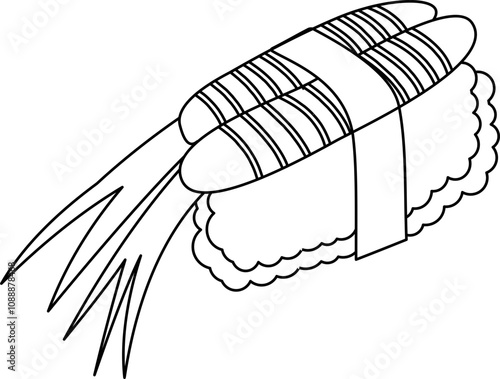 Japanese food sushi outline.  Asian food outline. Sushi  hand drawn outline sketch.  Japanese food outline.