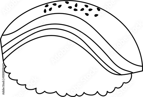 Japanese food sushi outline.  Asian food outline. Sushi  hand drawn outline sketch.  Japanese food outline.