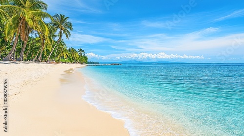 Tropical Beach Scene With Palm Trees And Clear Water