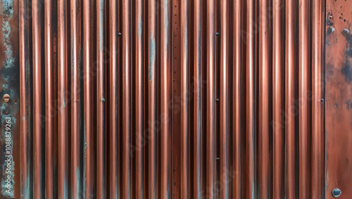 Vintage Oxidized Copper Patina on Corrugated Metal, Creating Grunge Texture for Artistic Projects.