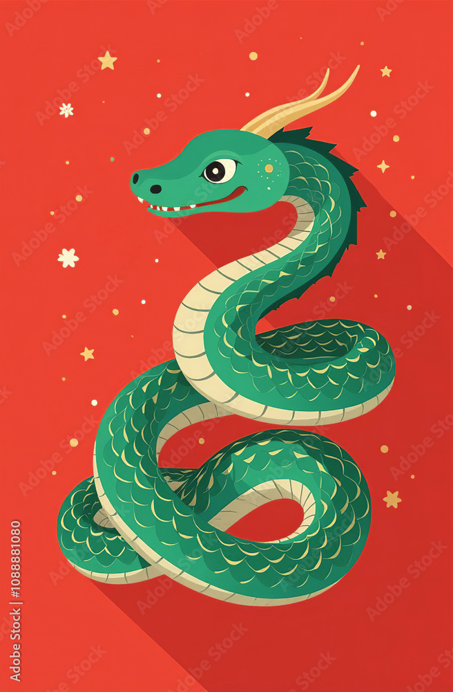 Naklejka premium New Year 2025 symbol, snake on postcard, Christmas card. AI-generated