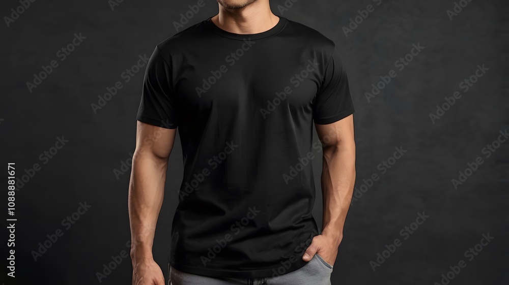 Muscular man wearing black half sleeve round neck T-Shirt mockup branding, casual t shirt clothing fashion apparel logo mockups isolated Muscular man wearing black half sleeve round neck T-Shirt mockup branding, casual t shirt clothing fashion apparel logo mockups isolated