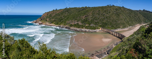 Railway bridge over the Kaaimans River Mouth near Wilderness, Garden Route, Western Cape. South Africa