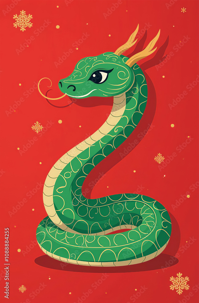 New Year 2025 symbol, snake on postcard, Christmas card. AI-generated New Year 2025 symbol, snake on postcard, Christmas card. AI-generated