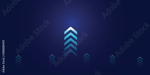 Light arrow up on grid dark background illustration copy space digital growth concept vector illustration design background