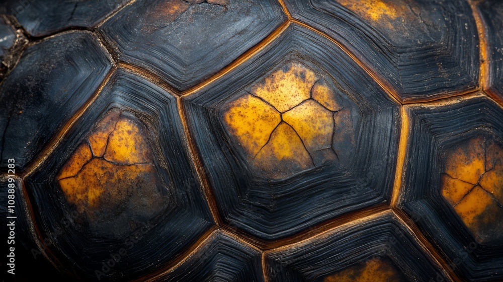 Close-up of a turtle's shell, showing the intricate pattern of the scutes. Close-up of a turtle's shell, showing the intricate pattern of the scutes.