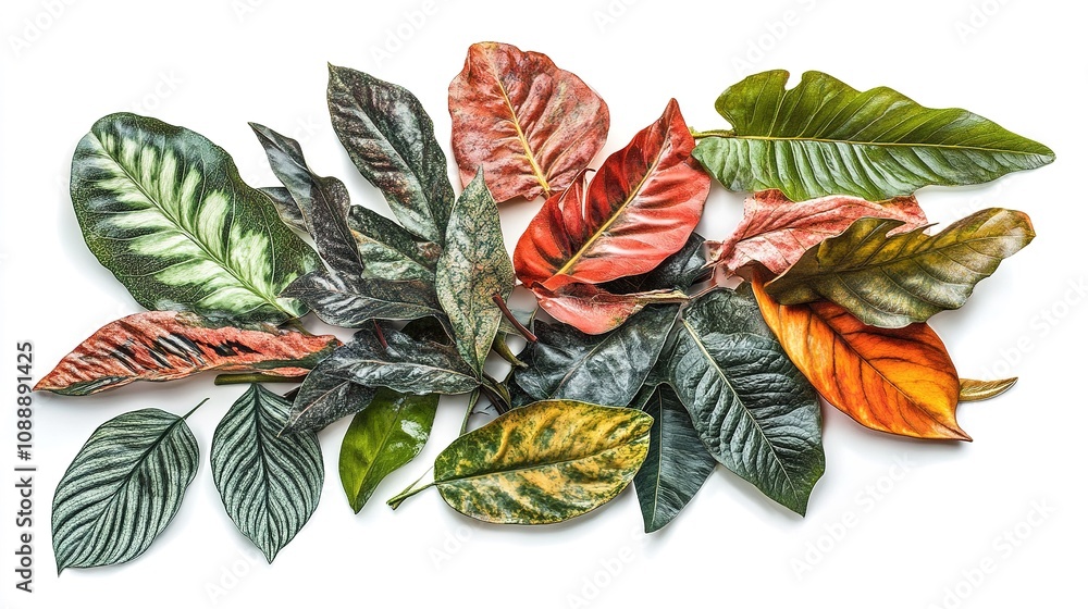 Obraz premium Tropical leaf arrangement isolated on white background nature photography minimalist design close-up aesthetic appeal