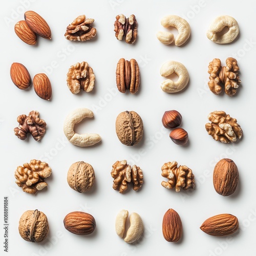 Assortment of Nuts Almonds, Walnuts, Cashews, Pecans, and Hazelnuts - High-Resolution Food Photography