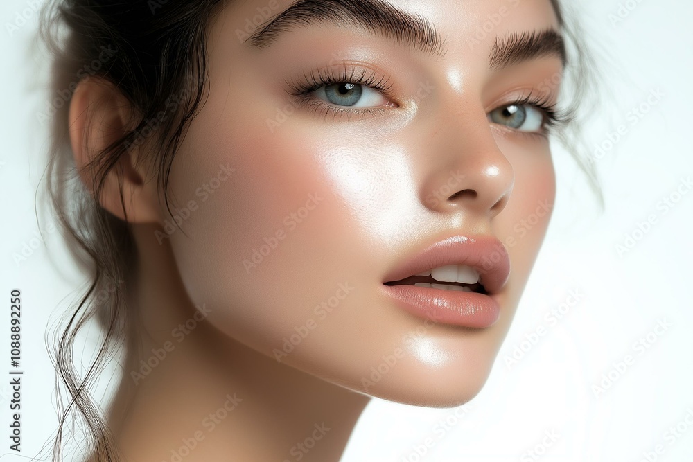 Stunning close-up portrait of a young woman with radiant skin and captivating eyes, showcasing natural beauty. Stunning close-up portrait of a young woman with radiant skin and captivating eyes, showcasing natural beauty.