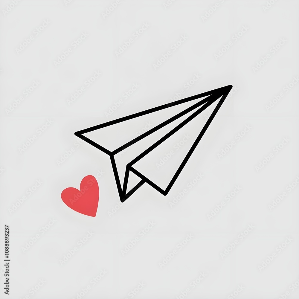 paper airplane with tiny red heart, symbolizing love or affection. paper airplane with tiny red heart, symbolizing love or affection.