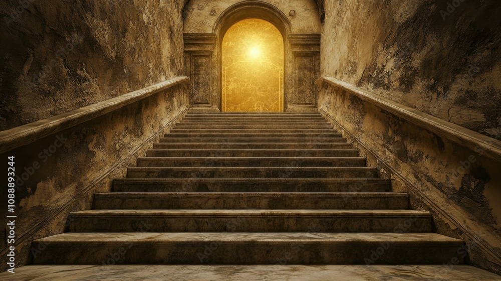 Heavenly pathway of marble steps, leading to a grand golden gate with radiant light shining through. Heavenly pathway of marble steps, leading to a grand golden gate with radiant light shining through.