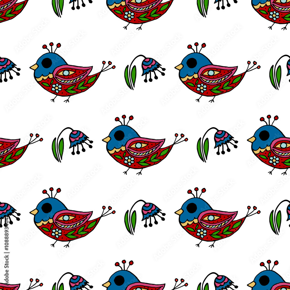 Obraz premium Seamless pattern. Folk ornament. Pattern in hand drawn style