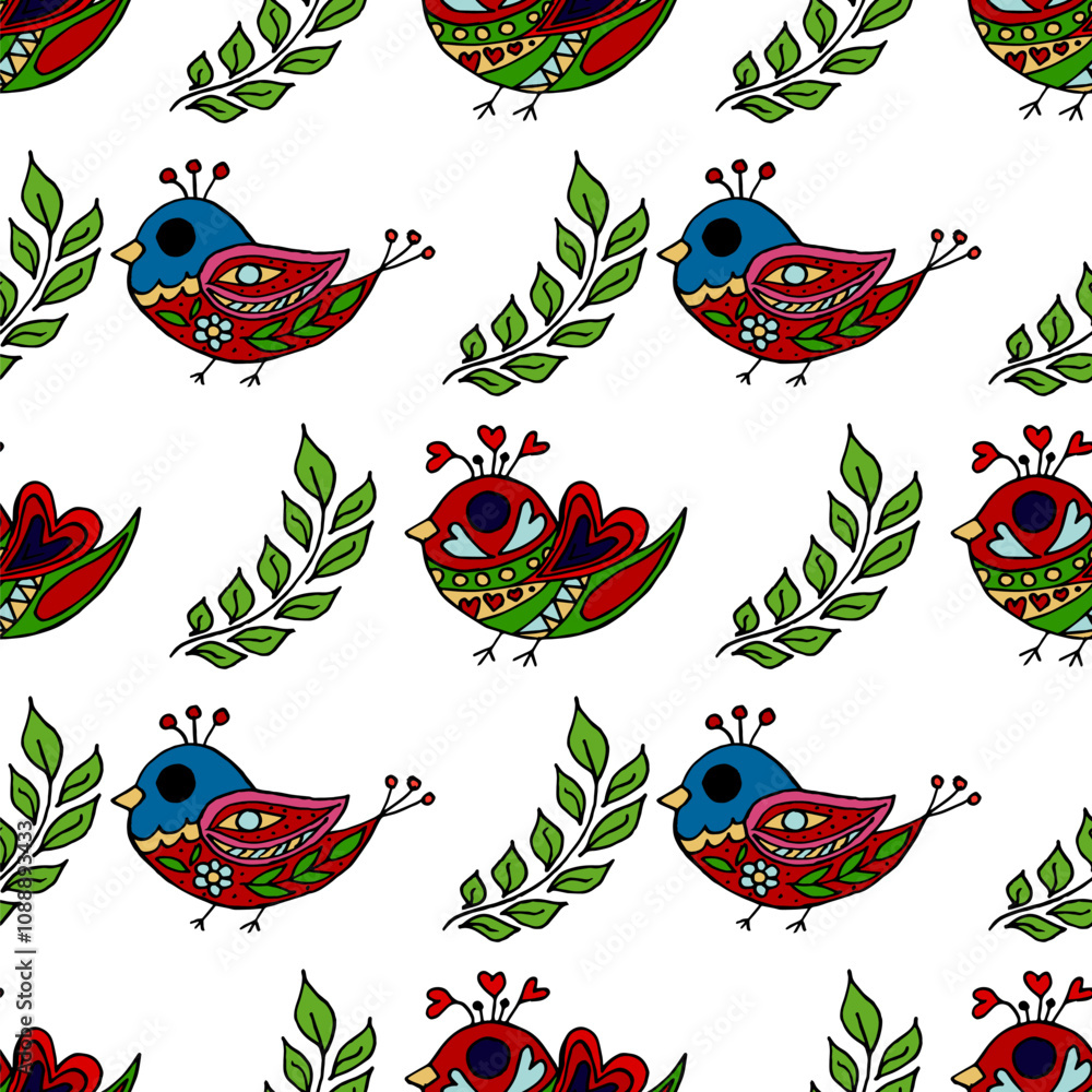 Fototapeta premium Seamless pattern. Folk ornament. Pattern in hand drawn style
