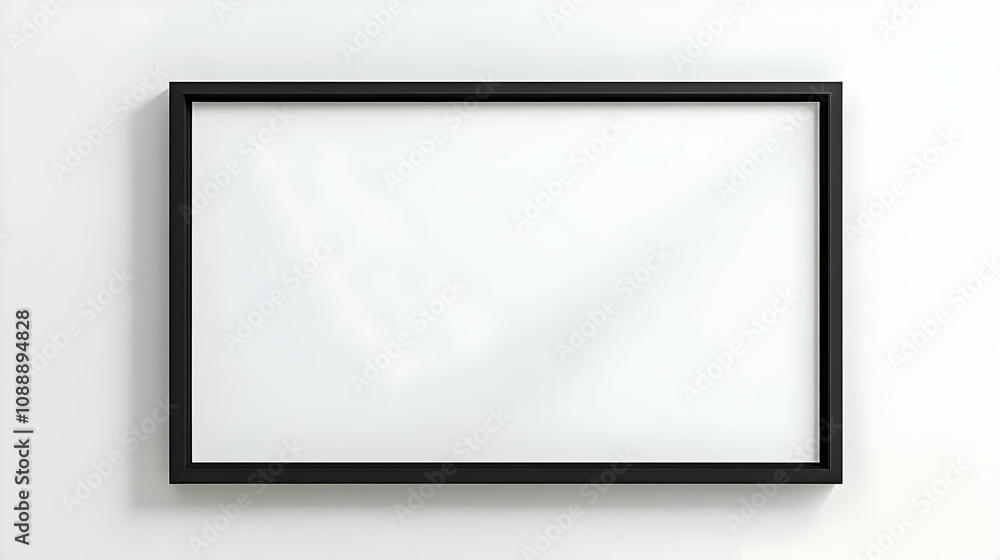 A Simple Black Framed Canvas Mockup on a White Wall Background A Simple Black Framed Canvas Mockup on a White Wall Background