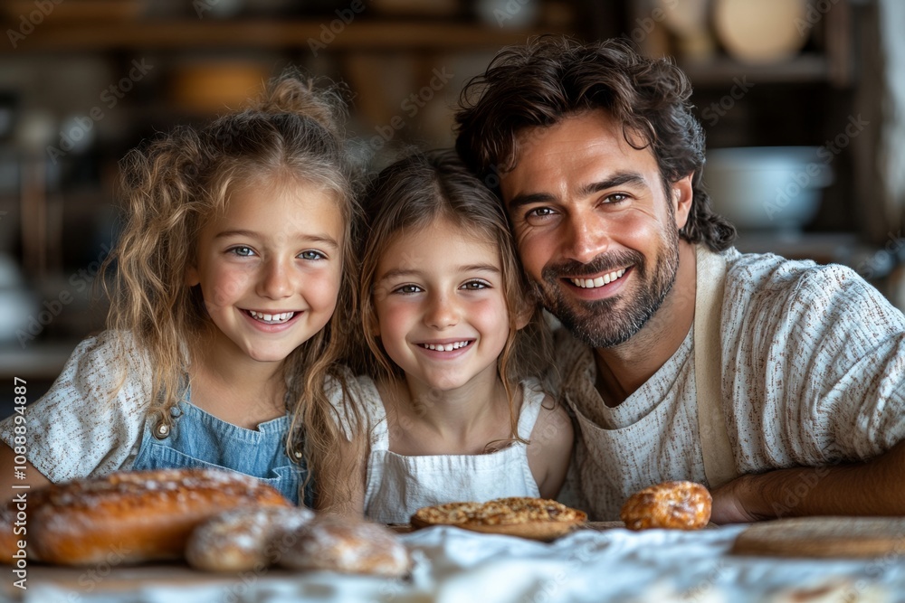 Parents teaching their children to cook in a home kitchen, fostering independence. Generative AI Parents teaching their children to cook in a home kitchen, fostering independence. Generative AI