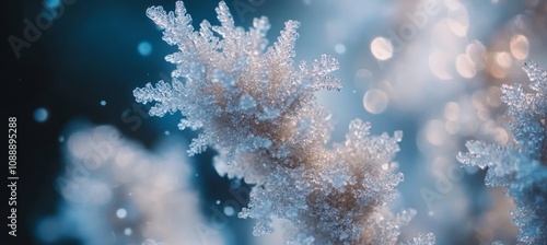 Ice Crystals on a Blue Frozen Background, Winter Wonderland Close-Up, Abstract Nature Beauty