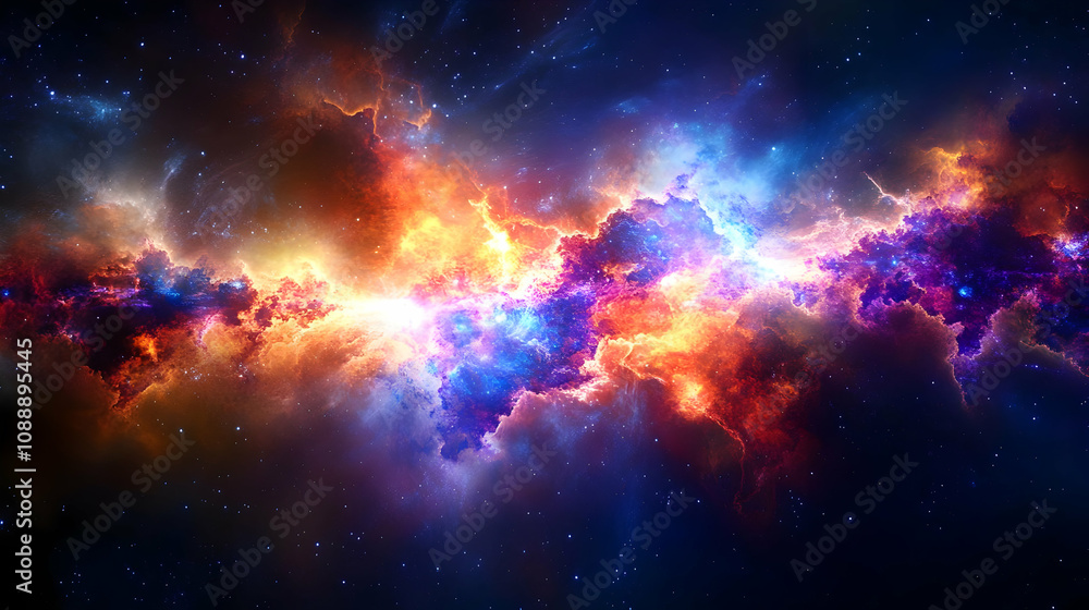 Naklejka premium A Vibrant Nebula Swirling Through the Cosmic Void, A Cosmic Tapestry of Color and Light