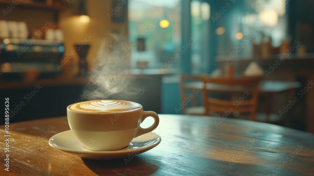 Steaming latte art coffee in cafe. Steaming latte art coffee in cafe.