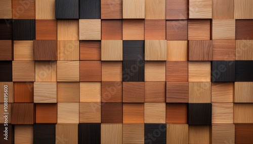 Wooden panel minimalistic cubes pattern background.