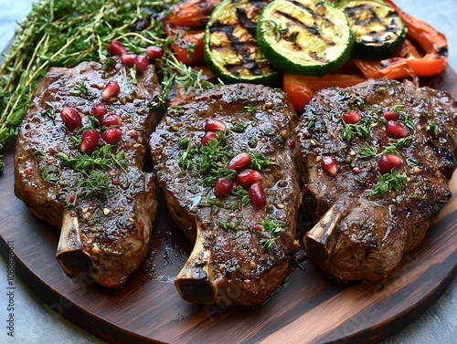 Grilled lamb chops and vegetables outdoor kitchen food photography summer vibes photo