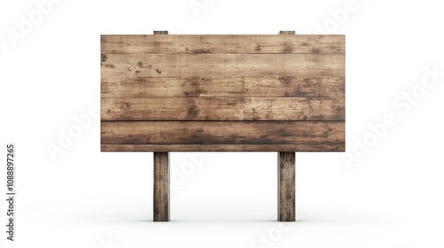 Isolated wooden billboard on a white background, simple and versatile, ideal for inserting custom content