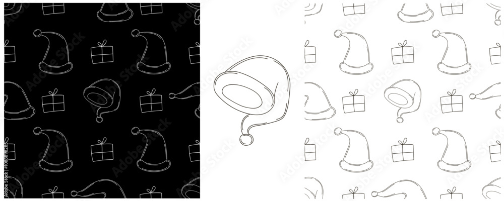 New Year. Set Monochrome pattern in hand draw style New Year. Set Monochrome pattern in hand draw style