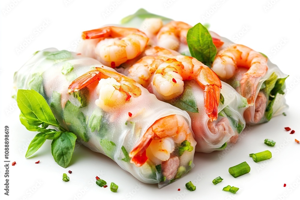 Spring Rolls With Pork and Shrimp,Fried asian food mix isolated on white Spring Rolls With Pork and Shrimp,Fried asian food mix isolated on white