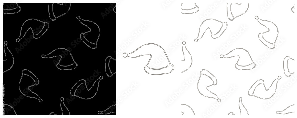 New Year. Set Monochrome pattern in hand draw style New Year. Set Monochrome pattern in hand draw style