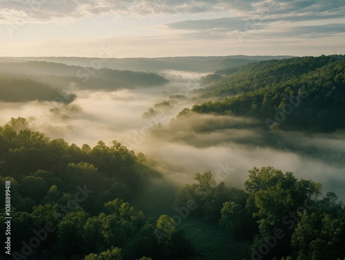 Wallpaper Mural Foggy Valley at Golden Hour, Aerial Landscape Photography Torontodigital.ca