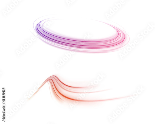 Neon stripes in the form of drill, turns and swirl. Speed of light concept background. Abstract background rotational border lines, png, effect, wave,neon,line. 