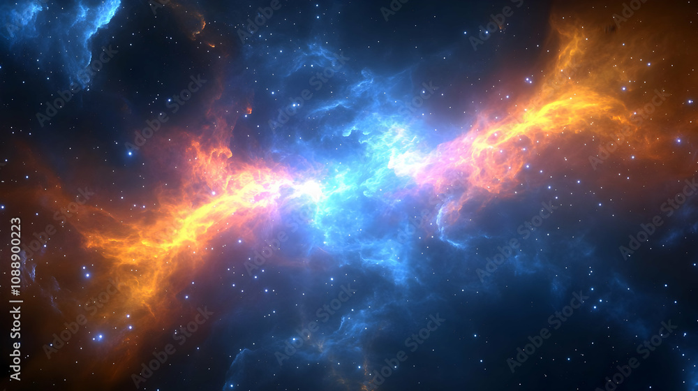 Obraz premium Cosmic Nebulae Collide in a Spectacular Display of Celestial Fire and Ice in a Starry Night Sky