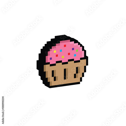 isometric pixel art cake vector game 8 bit icon vector game cupcake logoПечать