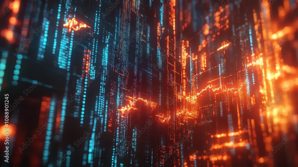 Abstract Digital Background with Glowing Blue and Orange Particles, Representing Data Streams and Technology in a Futuristic Environment Abstract Digital Background with Glowing Blue and Orange Particles, Representing Data Streams and Technology in a Futuristic Environment