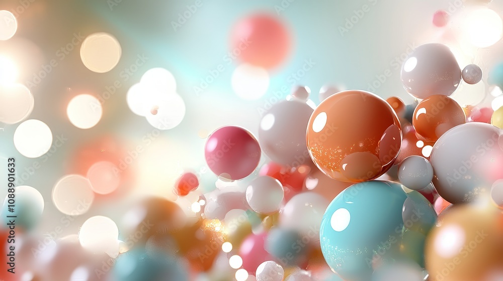 Colorful Abstract Background with Bright Spheres and Flare, Creating a Playful and Vibrant Atmosphere for Creative Projects and Visual Media Colorful Abstract Background with Bright Spheres and Flare, Creating a Playful and Vibrant Atmosphere for Creative Projects and Visual Media