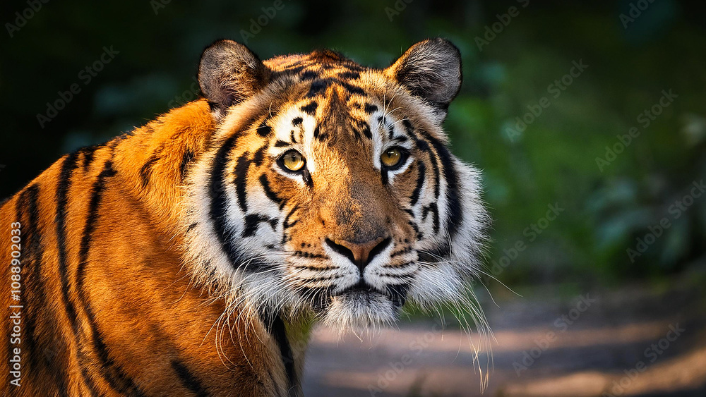 Fototapeta premium Close-up portrait of a tiger outdoors.